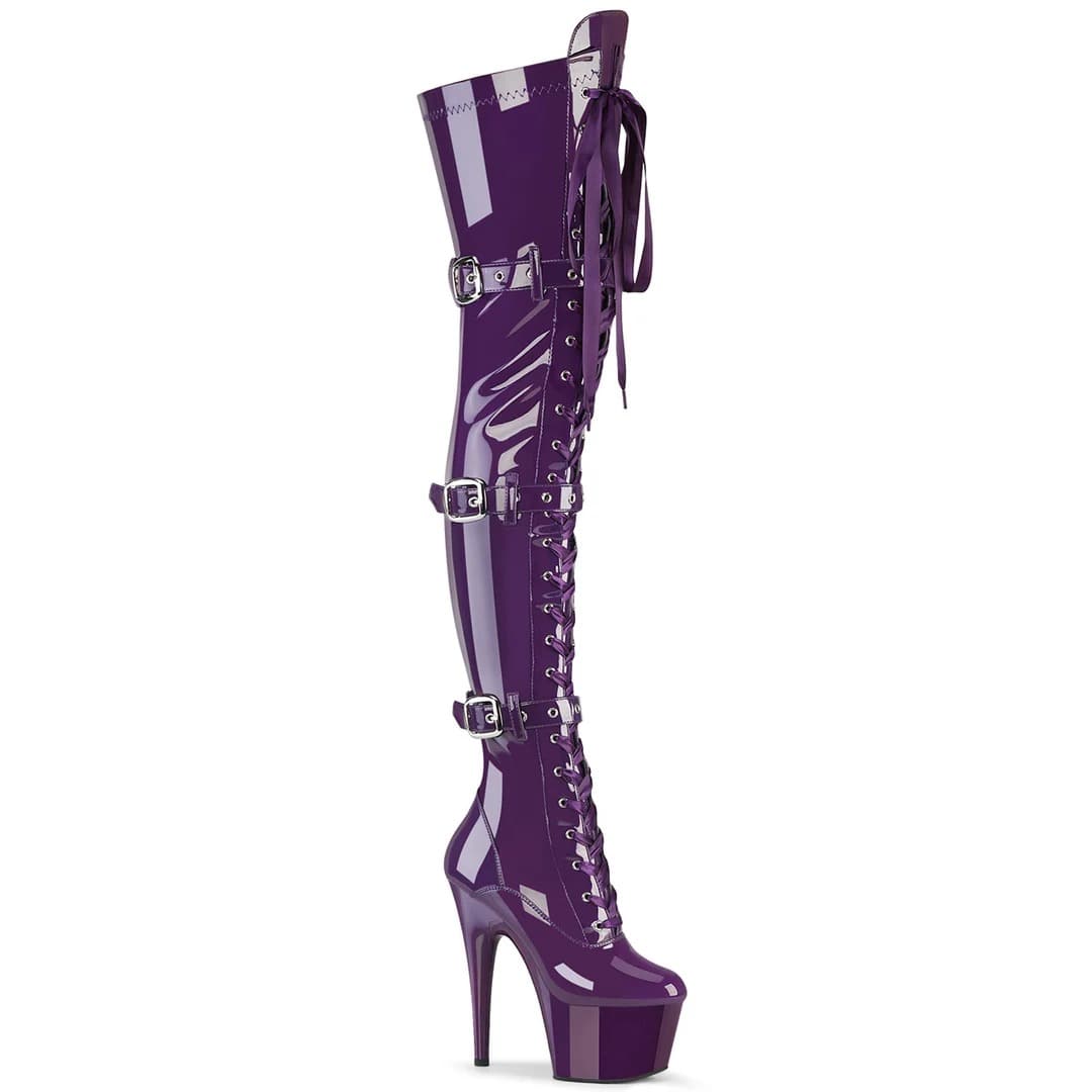 Pleaser - Adore 3028 Purple Patent Over The Knee Boots with 7 inch Heel | UK 2-11 Pleaser - For Me To Love