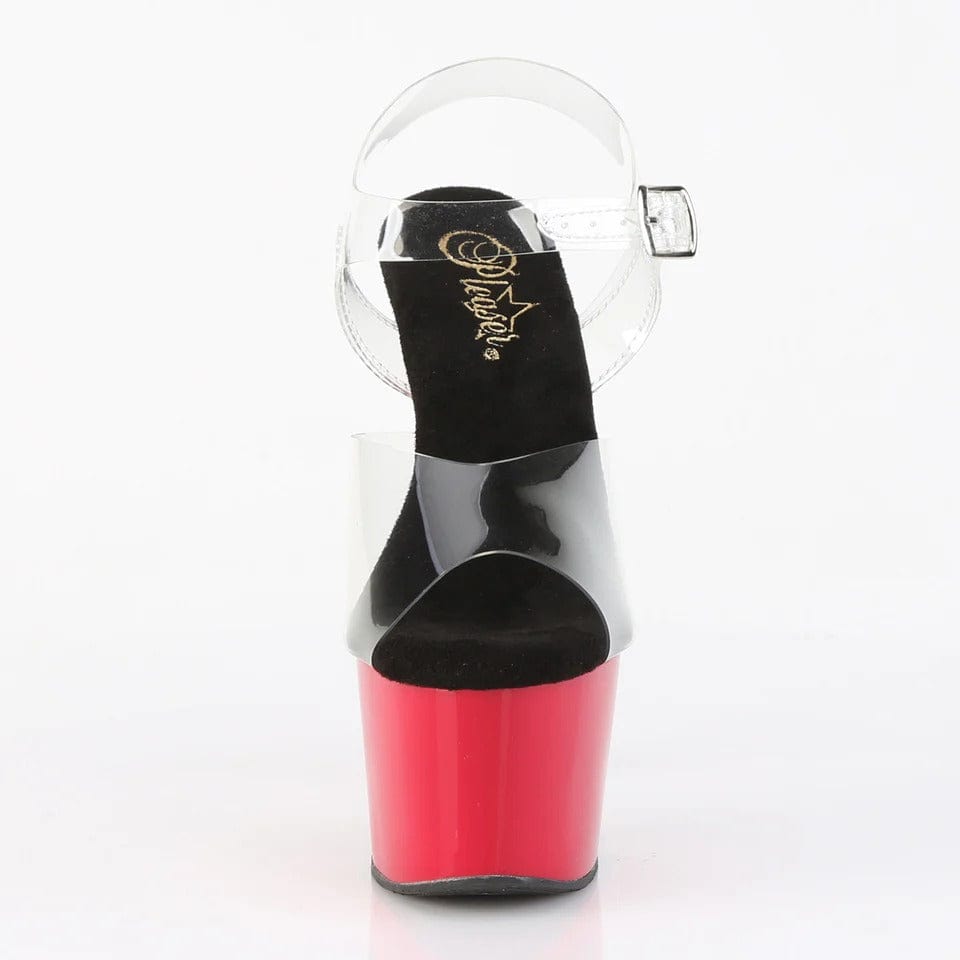 Pleaser - Adore 708 Clear-Black/Red Platform Stilettos with 7 inch Heel | UK 2-11 Pleaser - For Me To Love
