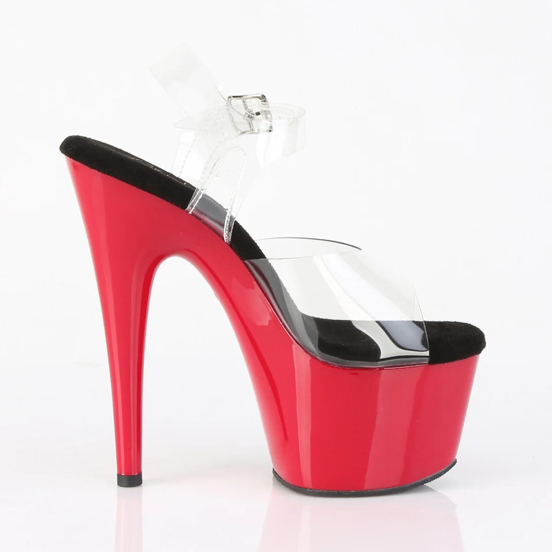 Pleaser - Adore 708 Clear-Black/Red Platform Stilettos with 7 inch Heel | UK 2-11 Pleaser - For Me To Love