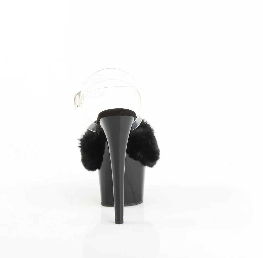 Pleaser - Adore 708FUR Black Fur Strappy Platform Stilettos with 7 inch Heel | UK 2-9 Pleaser - For Me To Love