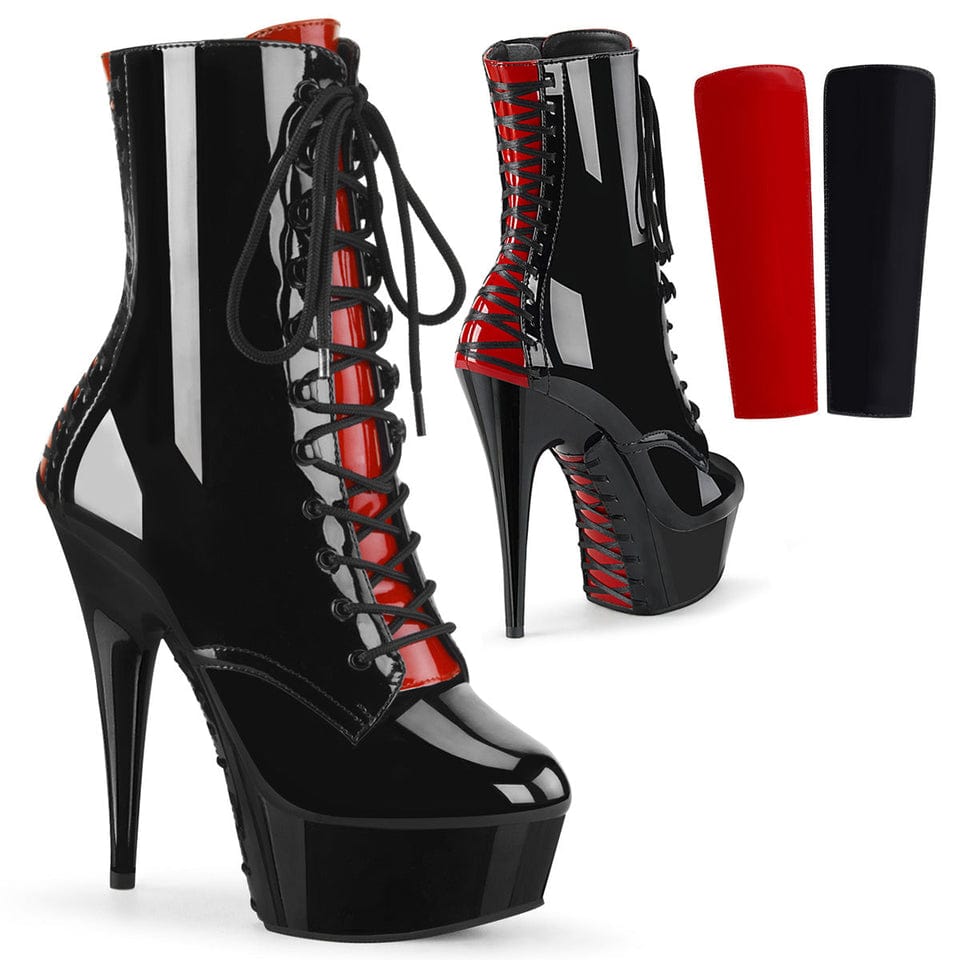 Pleaser - Delight 1020FH Black/Red Patent Ankle Boot with 6 inch Platform Heel | UK 2-11 Pleaser - For Me To Love