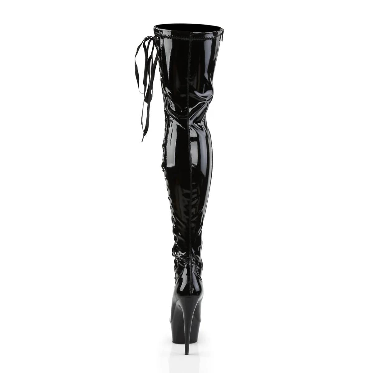 Pleaser - Delight 3050 Black Patent Lace-Up Side Platform Thigh Boots with 6 inch Heel | UK 2-11 Pleaser - For Me To Love