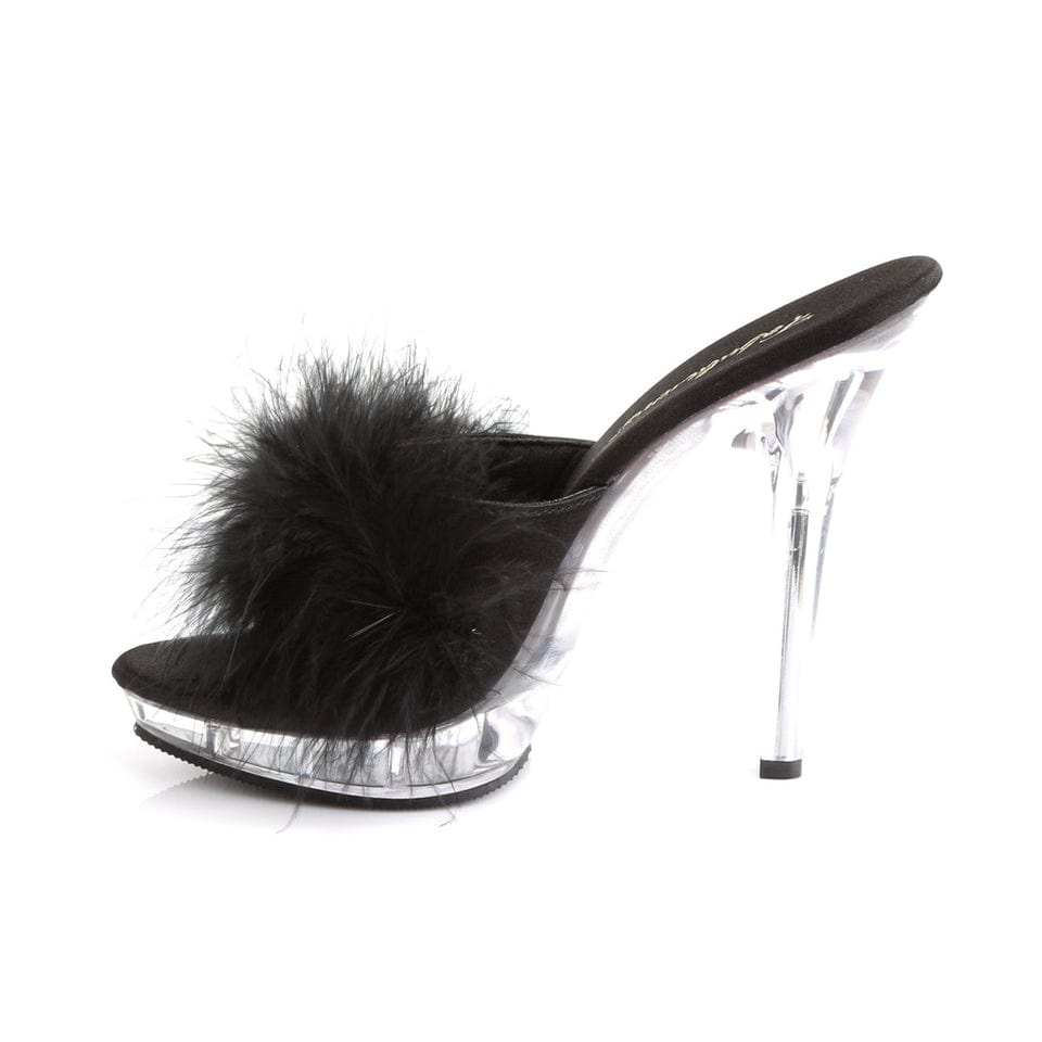 Pleaser - Fabulicious Lip 101-8 Black Fur Mules with 5 inch Clear Heel | UK 2-11 Pleaser - For Me To Love