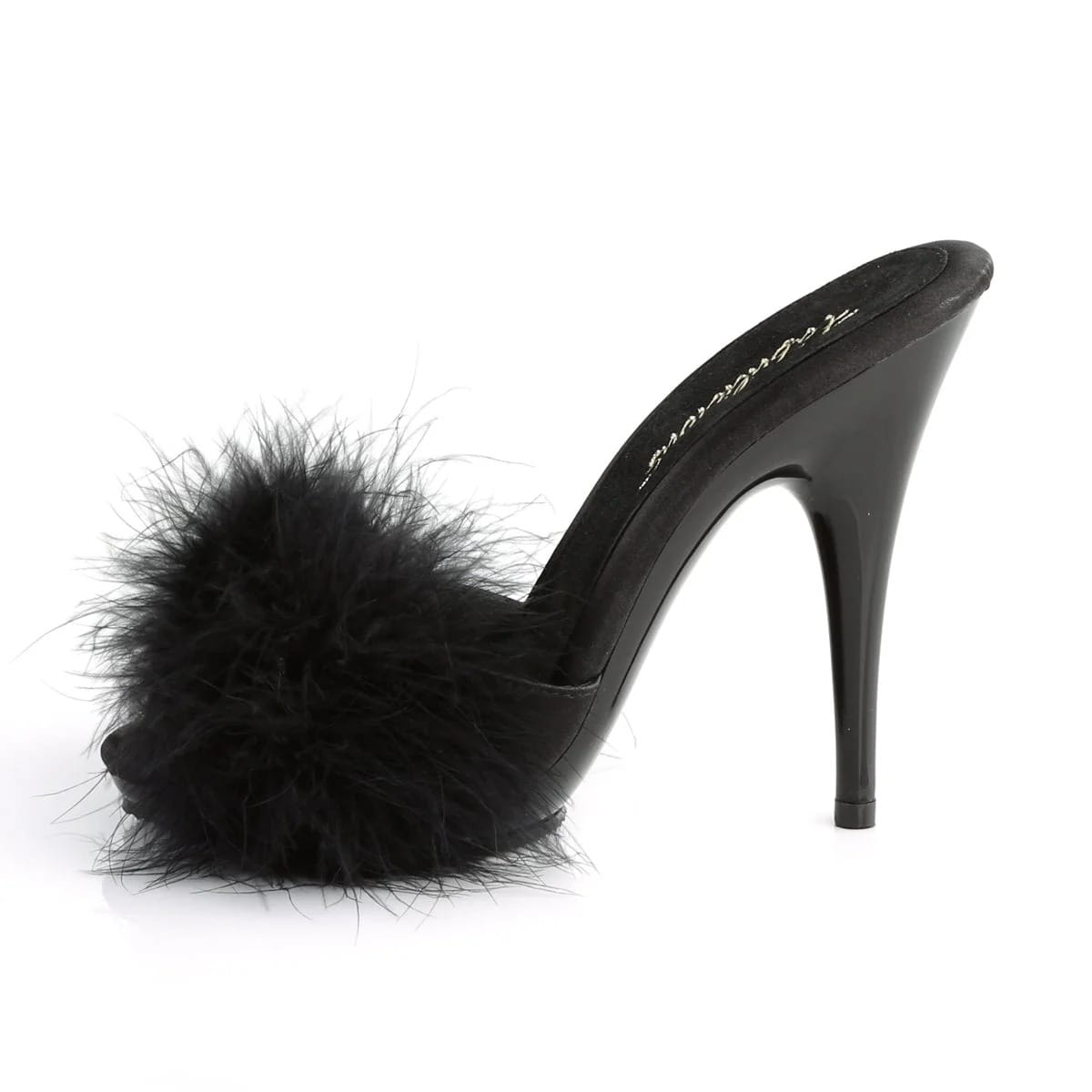 Pleaser - Fabulicious Poise 501 F Black Fur Mules with 5 inch Heel | UK 3-11 Pleaser - For Me To Love