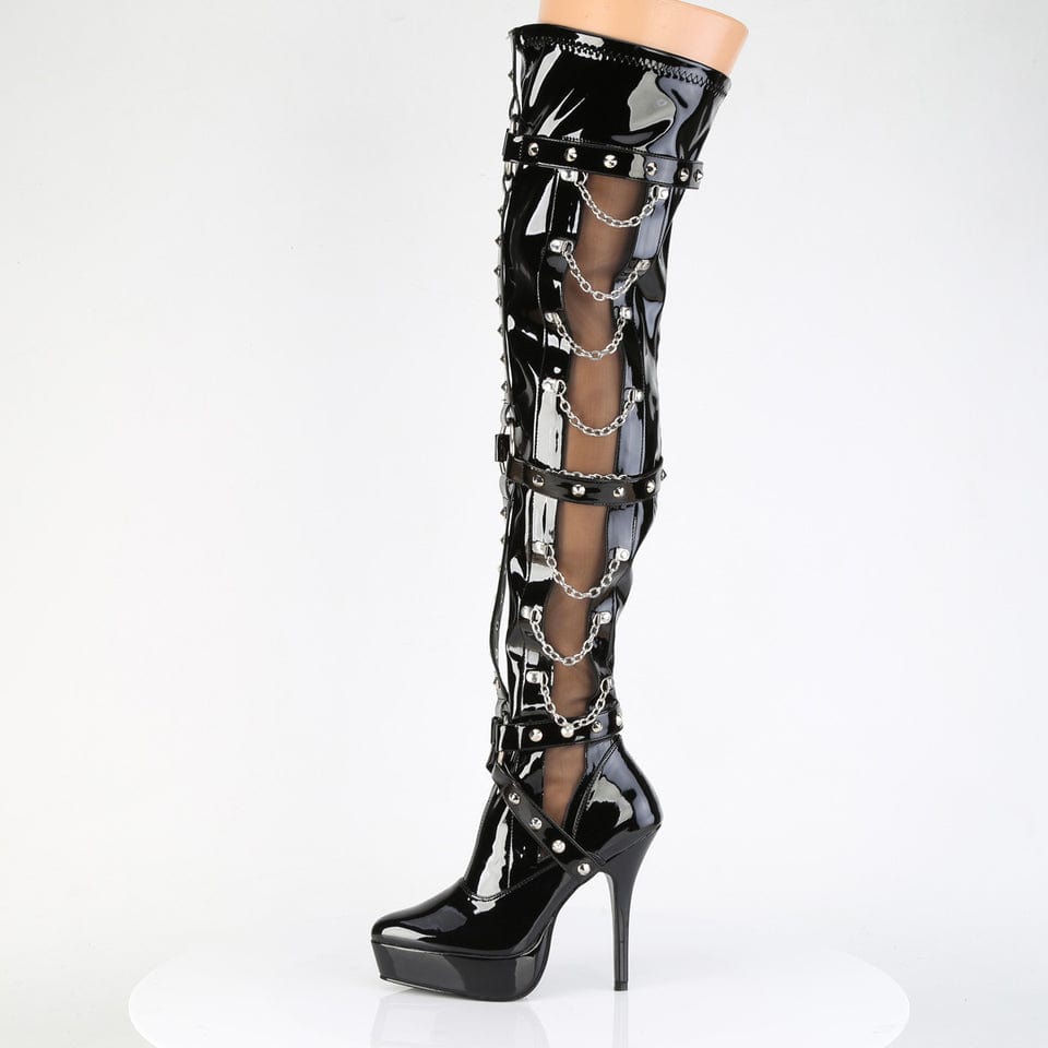 Pleaser - Indulge 3026 Black Patent Thigh Boots with Chain Detail | UK 3-13 Pleaser - For Me To Love