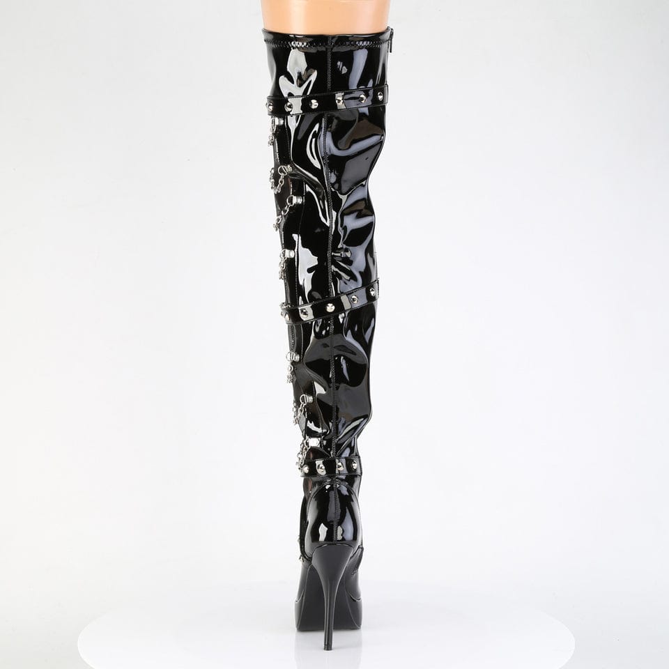 Pleaser - Indulge 3026 Black Patent Thigh Boots with Chain Detail | UK 3-13 Pleaser - For Me To Love