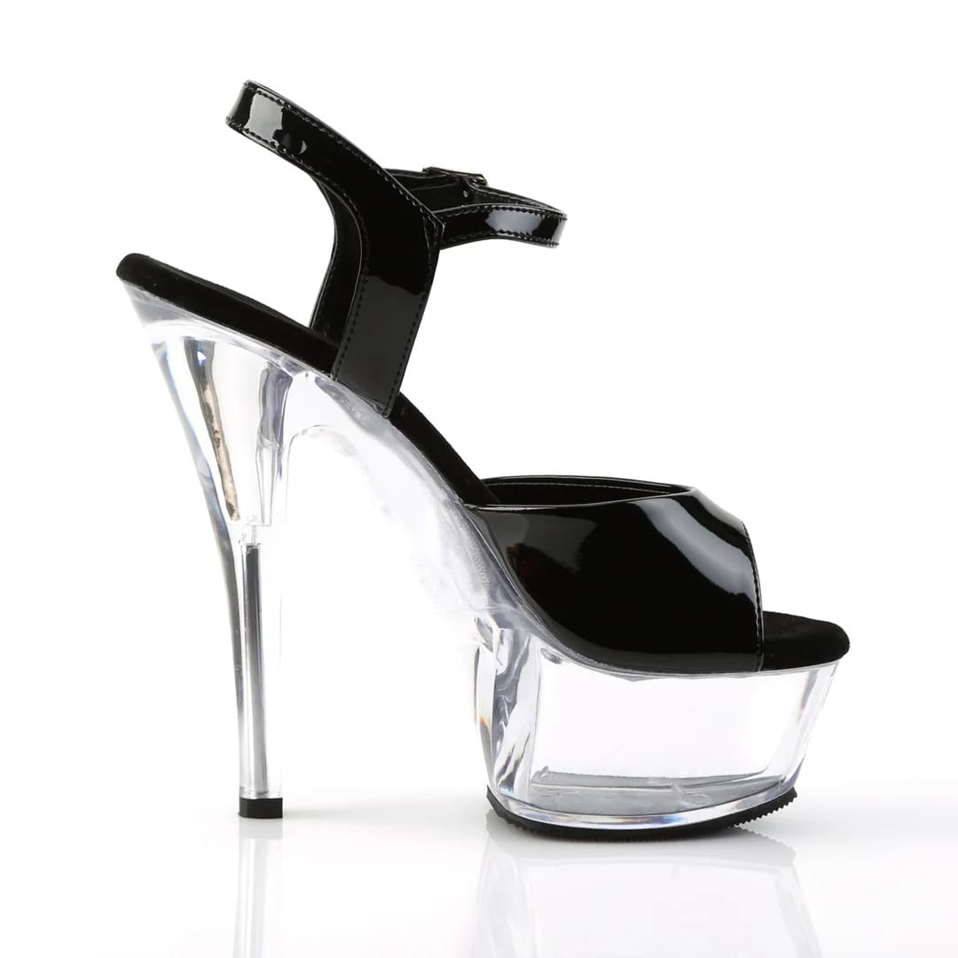 Pleaser - Kiss 209 Black/Clear Patent Platform Stilettos with 6 inch Heel | UK 2-11 Pleaser - For Me To Love
