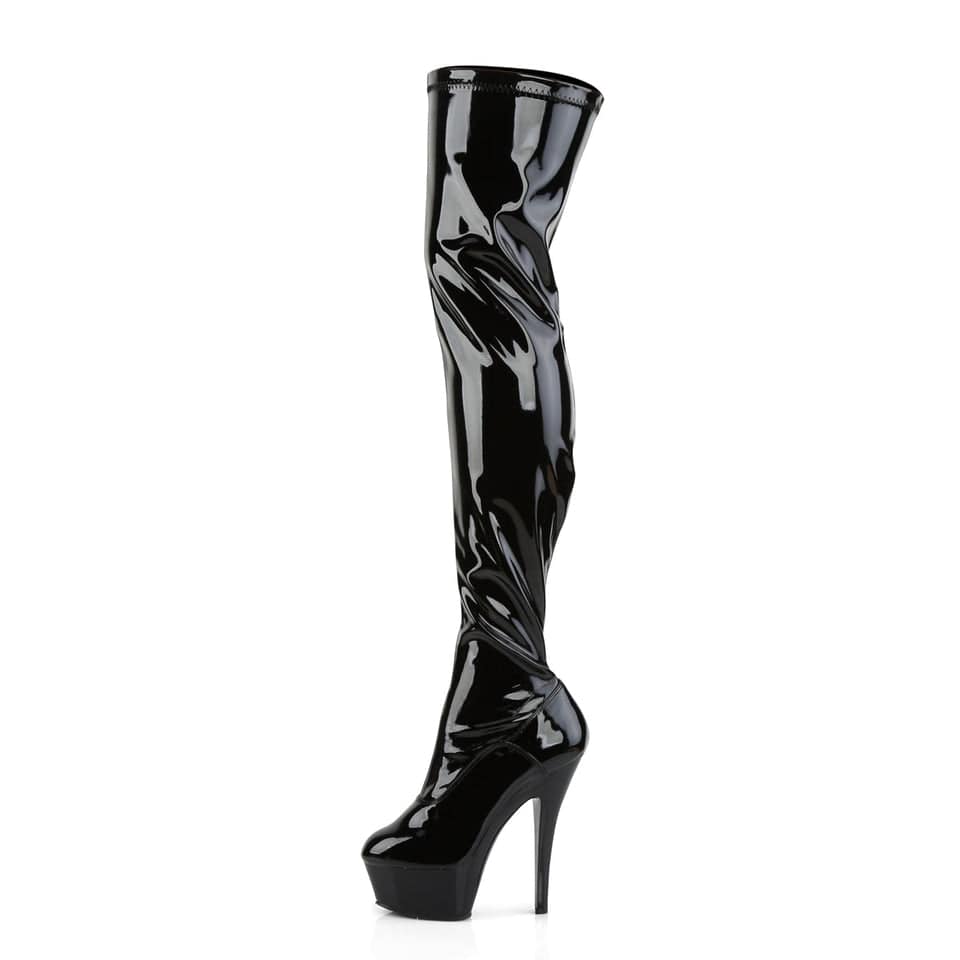 Pleaser - Kiss 3000 Black Patent Thigh High Boots with 6 inch Heel | UK 3-11 Pleaser - For Me To Love