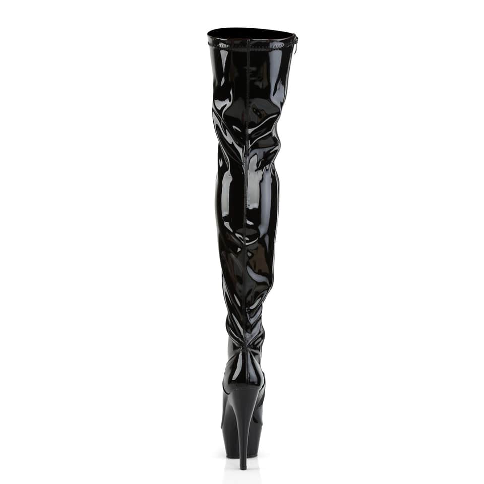 Pleaser - Kiss 3000 Black Patent Thigh High Boots with 6 inch Heel | UK 3-11 Pleaser - For Me To Love