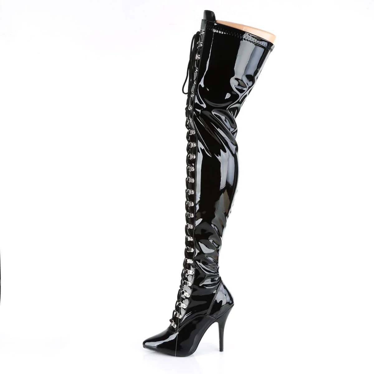 Pleaser - Seduce 3024 Black Patent Single Sole with 5" Heel Thigh-High Boots | UK 3-11 Pleaser - For Me To Love