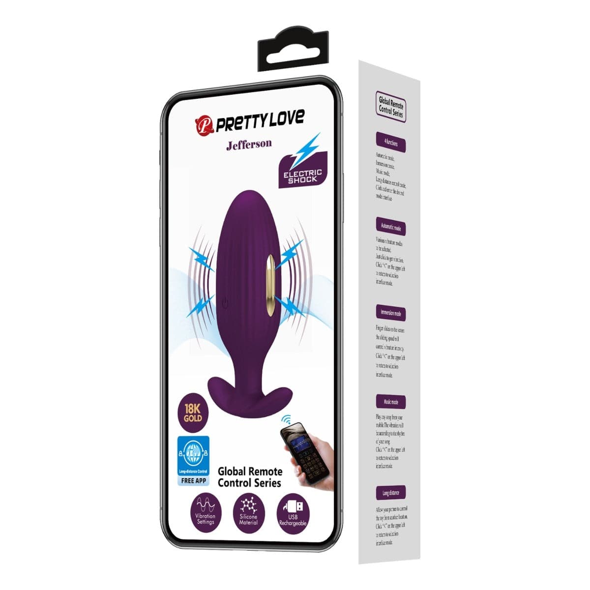 Pretty Love - Jefferson Vibrating Butt Plug with Stimulating Electro Shock Function | App Controlled Pretty Love - For Me To Love
