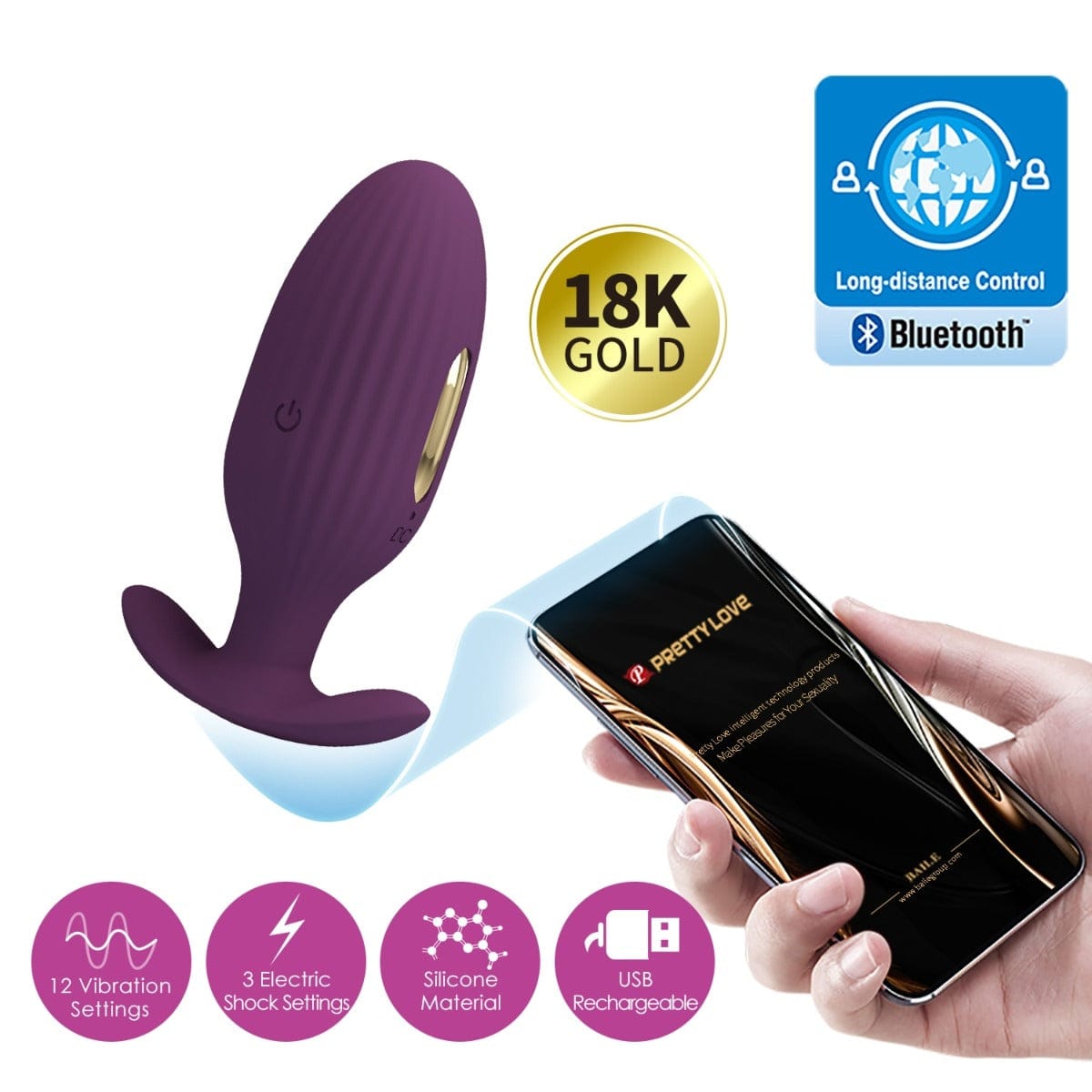 Pretty Love - Jefferson Vibrating Butt Plug with Stimulating Electro Shock Function | App Controlled Pretty Love - For Me To Love