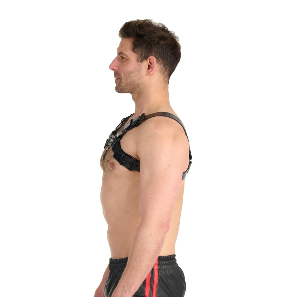 Prowler RED - Adjustable Bull D-Ring Noir Leather Chest Harness | 4 Sizes Prowler Red - For Me To Love