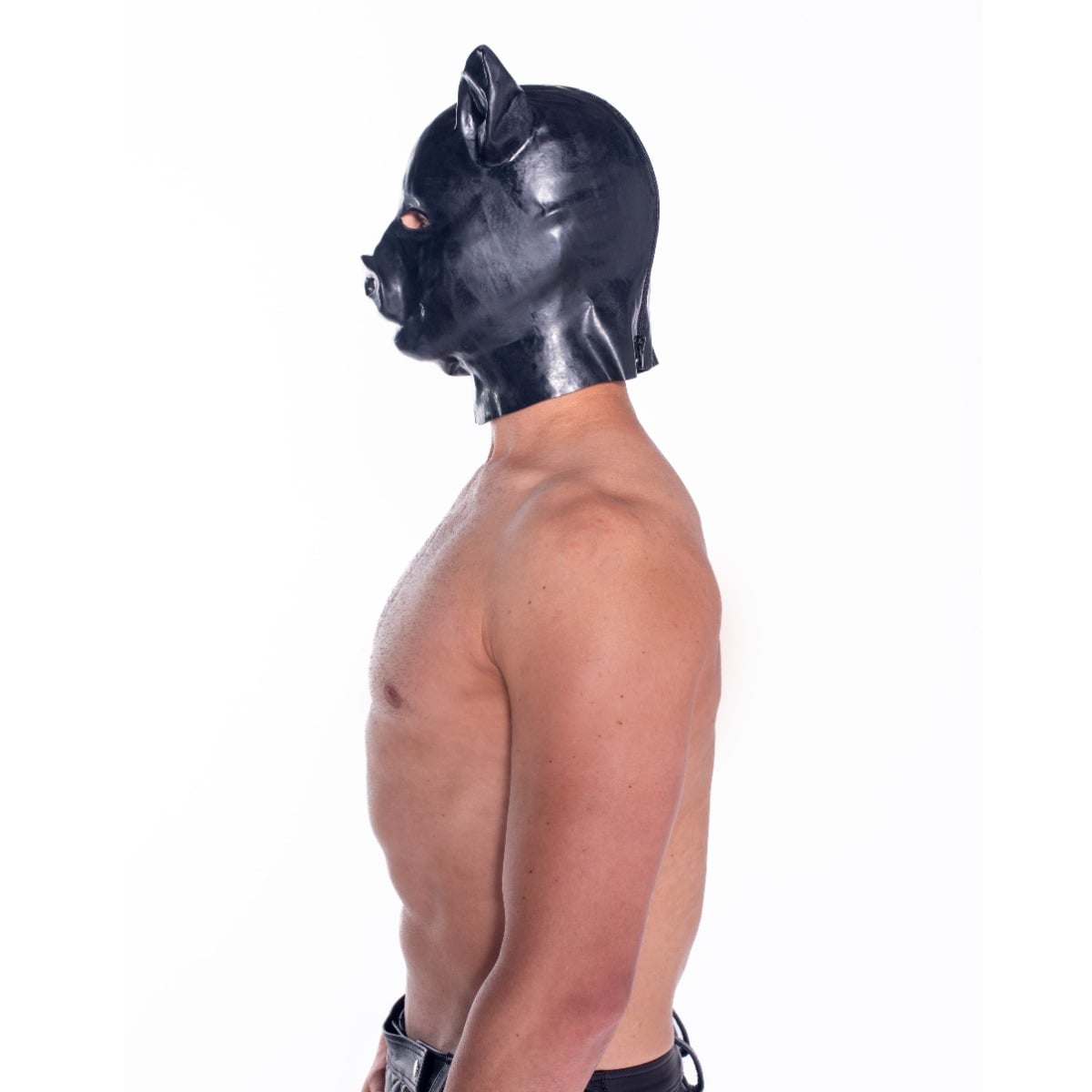 Prowler Red - Bondage Play Latex Pig Hood with Back Zip | Black prowler red - For Me To Love