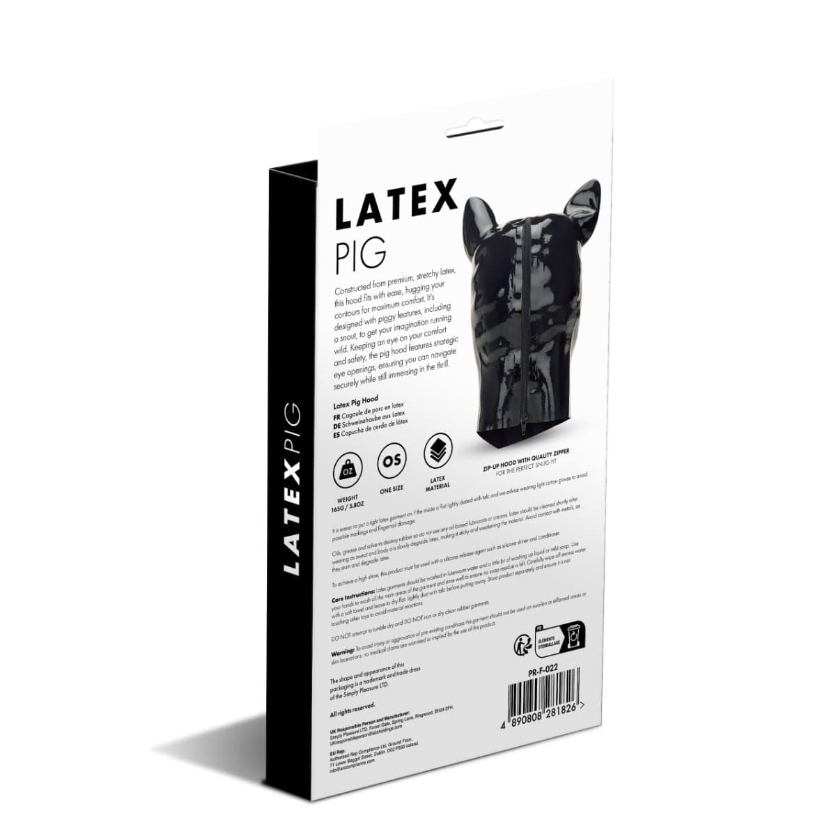 Prowler Red - Bondage Play Latex Pig Hood with Back Zip | Black prowler red - For Me To Love