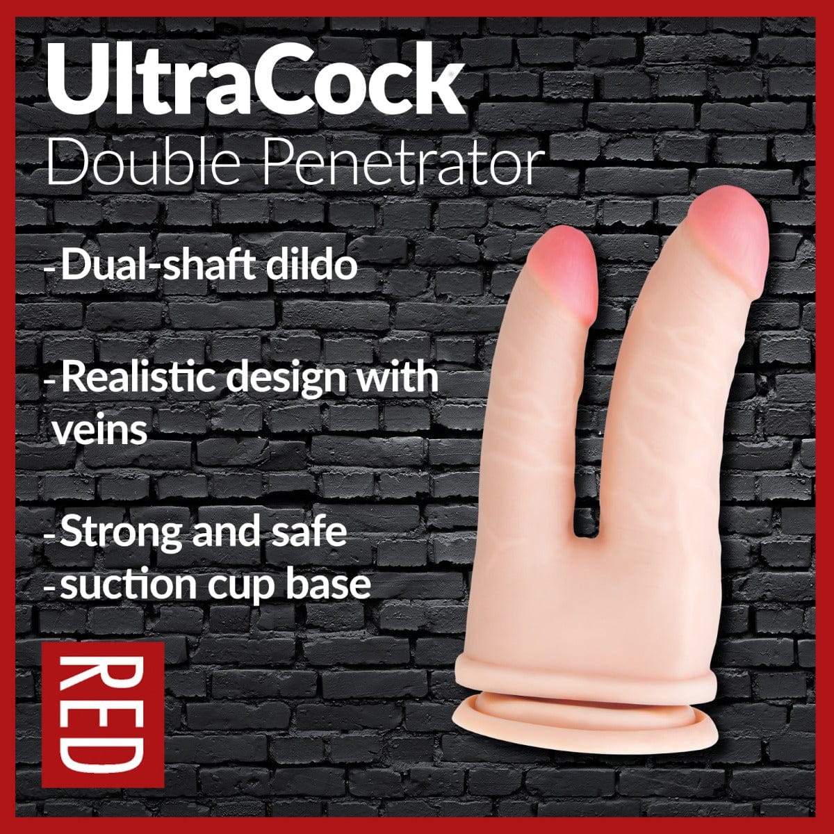 Prowler RED - Ultra Cock Double Penetrator Dildo with Suction Base | 6 inches Prowler Red - For Me To Love