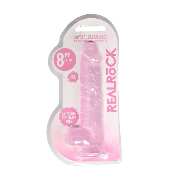 Real Rock Crystal Clear 8" Realistic Dildo With Balls (Pink) Real Rock - For Me To Love