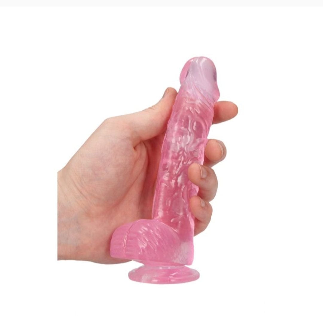 Real Rock Real Rock Crystal Clear 6" Realistic Dildo With Balls (Pink)
