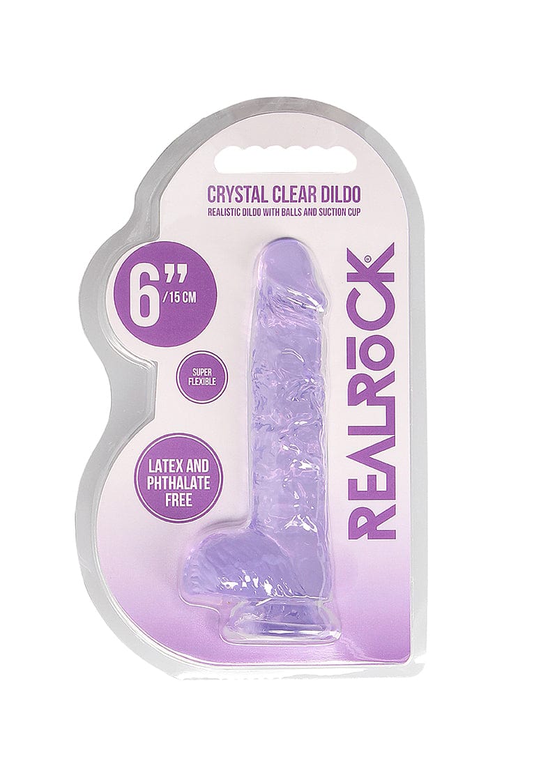 Real Rock Real Rock Crystal Clear 6" Realistic Dildo With Balls (Purple)