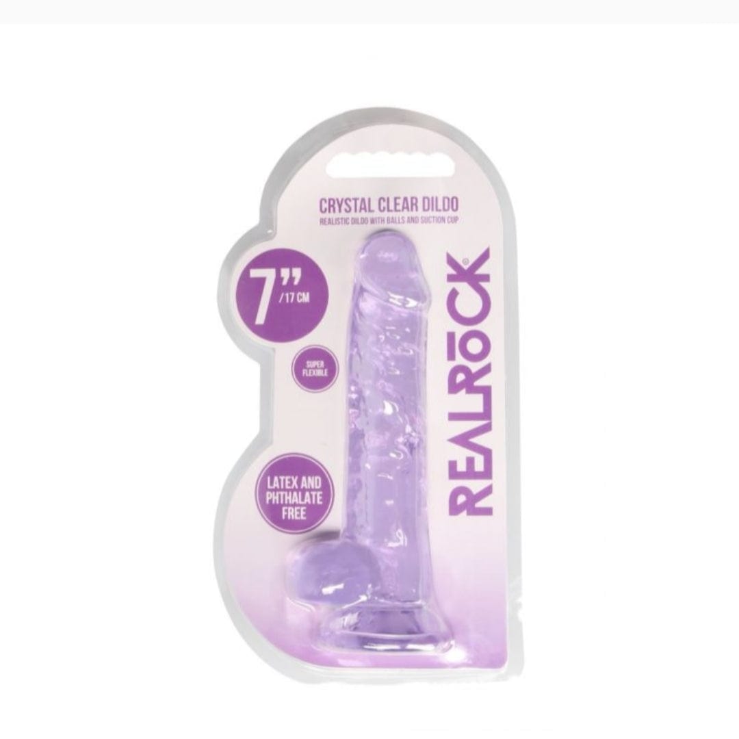 Real Rock Real Rock Crystal Clear 7" Realistic Dildo With Balls (Purple)