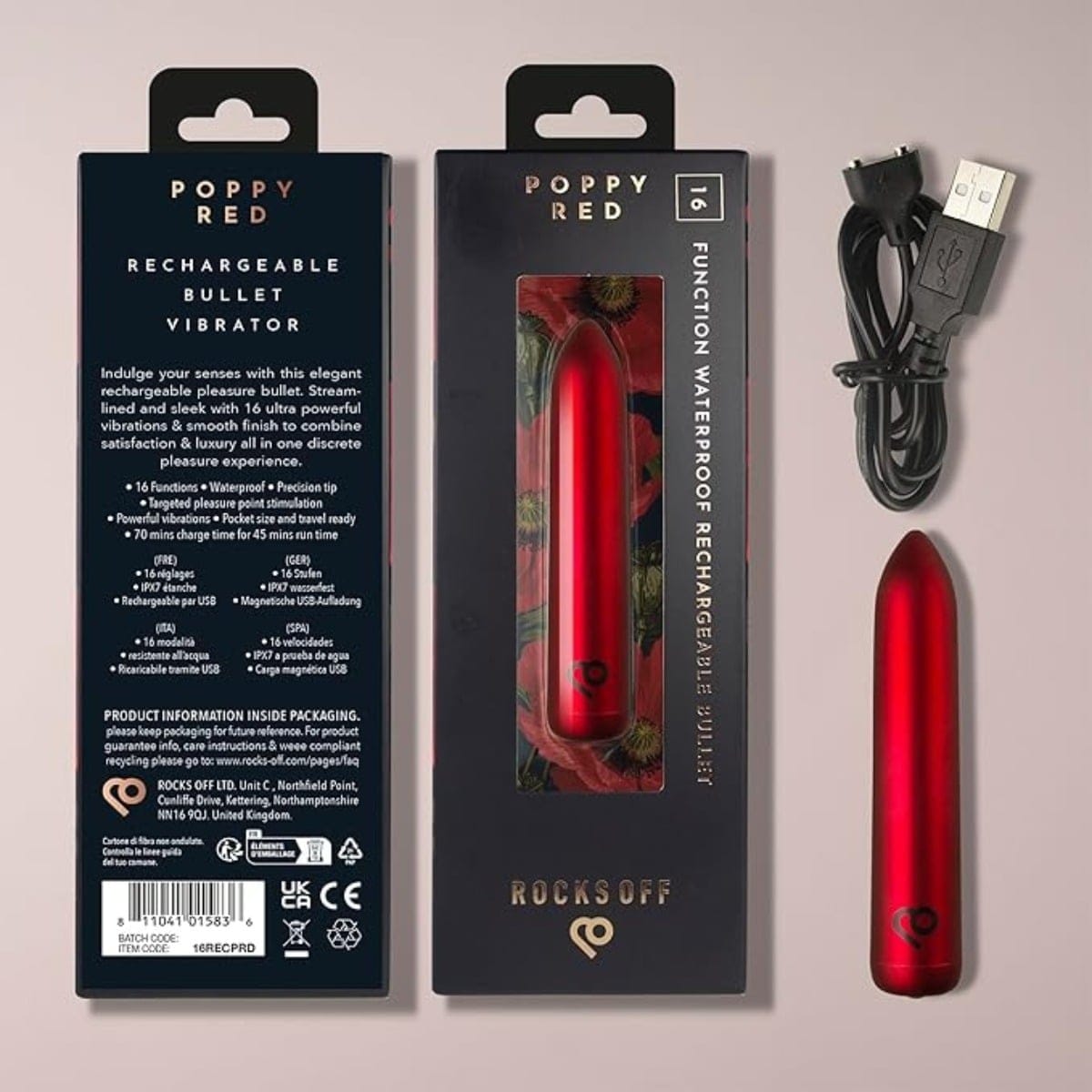 Rocks Off - Poppy Red USB Rechargeable Mini Bullet Vibe | 90mm Rocks off - For Me To Love