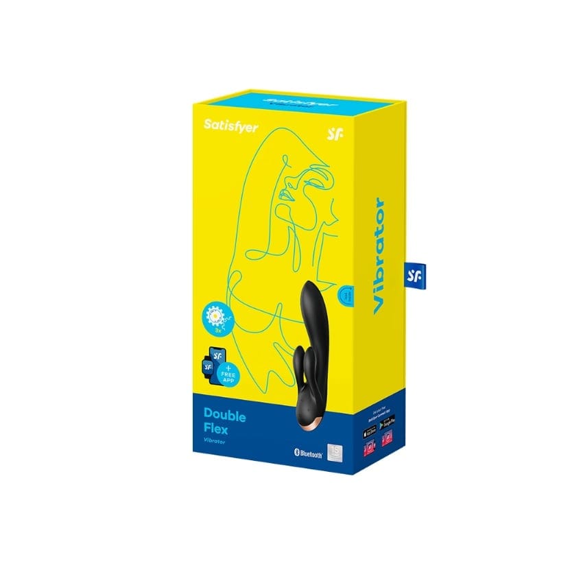 Satisfyer - Waterproof Double Flex Rabbit Vibrator Black - USB Rechargeable Satisfyer - For Me To Love