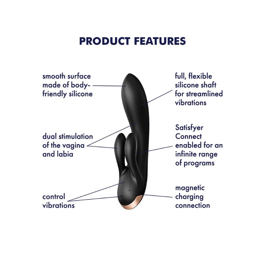 Satisfyer - Waterproof Double Flex Rabbit Vibrator Black - USB Rechargeable Satisfyer - For Me To Love