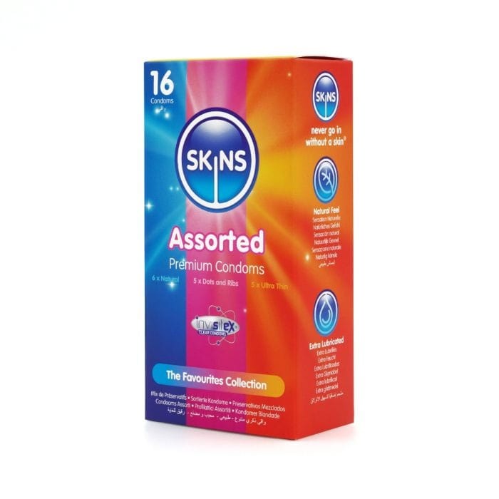 Skins - Assorted Condom | 16 Pack - Natural - Dots & Ribs - Ultra Thin Skins - For Me To Love