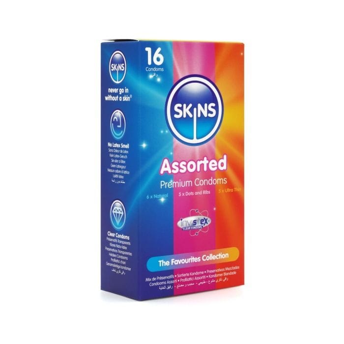 Skins - Assorted Condom | 16 Pack - Natural - Dots & Ribs - Ultra Thin Skins - For Me To Love