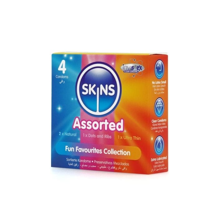Skins - Assorted Condom | 4 Pack - Natural - Dots & Ribs - Ultra Thin Skins - For Me To Love