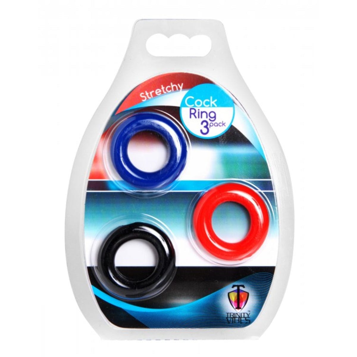 Trinity For Men Stretchy Cock Ring 3 Pack Red Black Blue Trinity for Men - For Me To Love