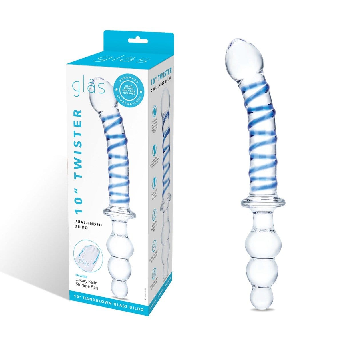 Twister Duel-Ended Dildo and Butt Plug - 10 inches Glas - For Me To Love