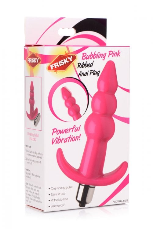 Frisky - Bubbling Pink Ribbed Anal Butt Plug