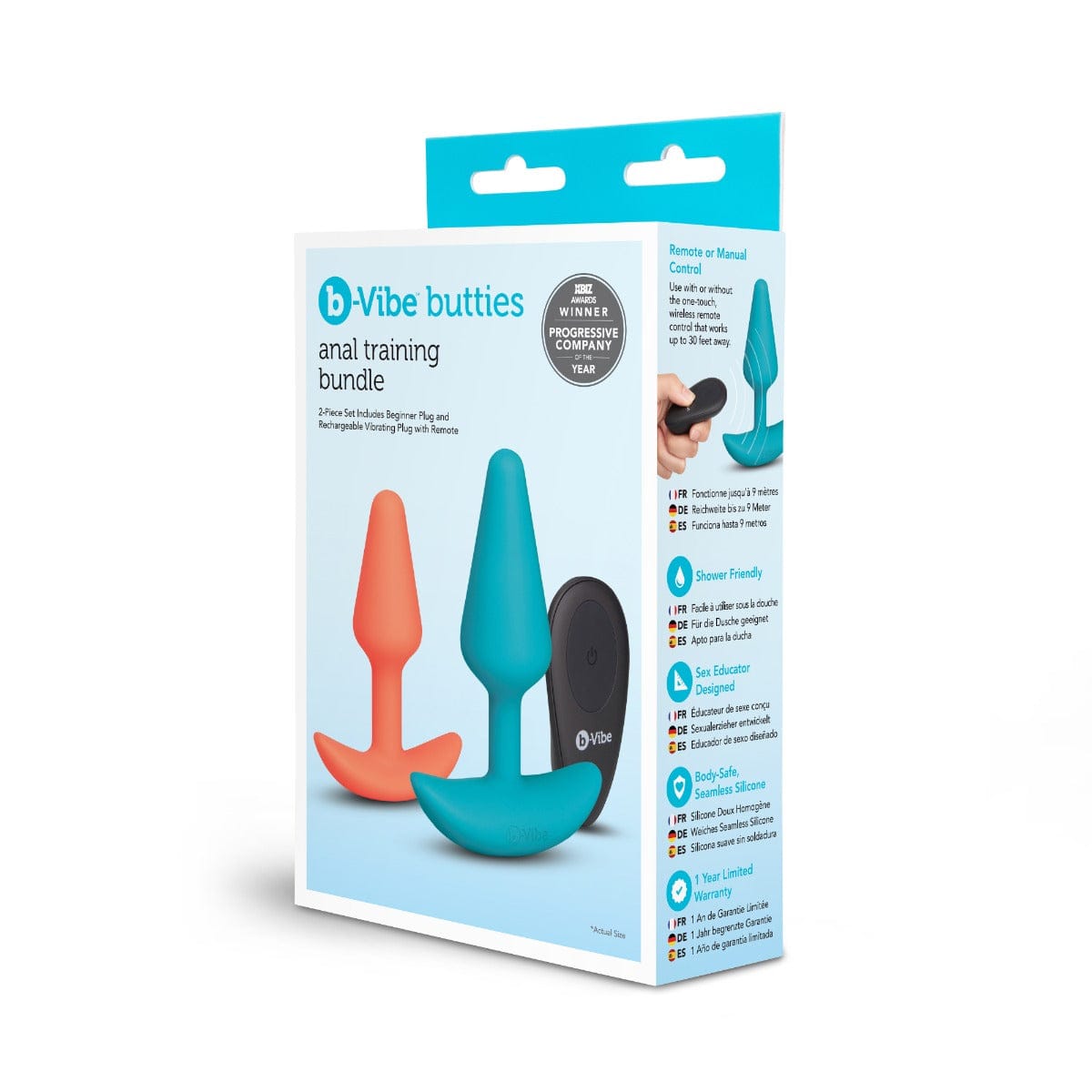 B-Vibe - Butties Anal Training 2-Piece Set, Beginner Plug and Vibrating Plug with Remote | USB Rechargeable B-Vibe - For Me To Love