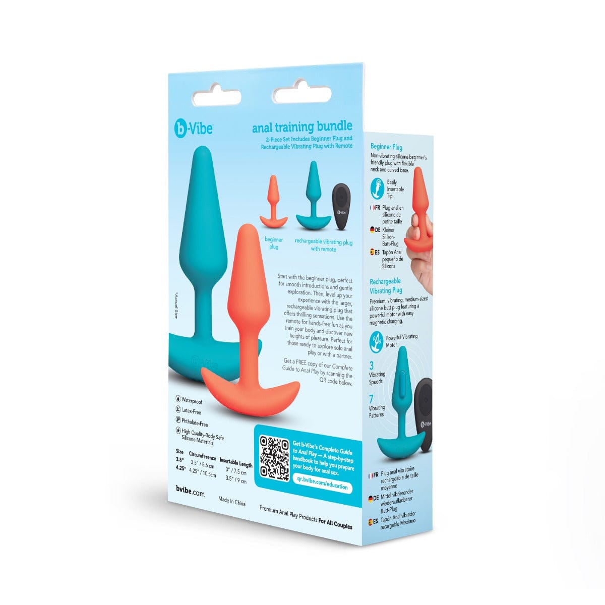B-Vibe - Butties Anal Training 2-Piece Set, Beginner Plug and Vibrating Plug with Remote | USB Rechargeable B-Vibe - For Me To Love
