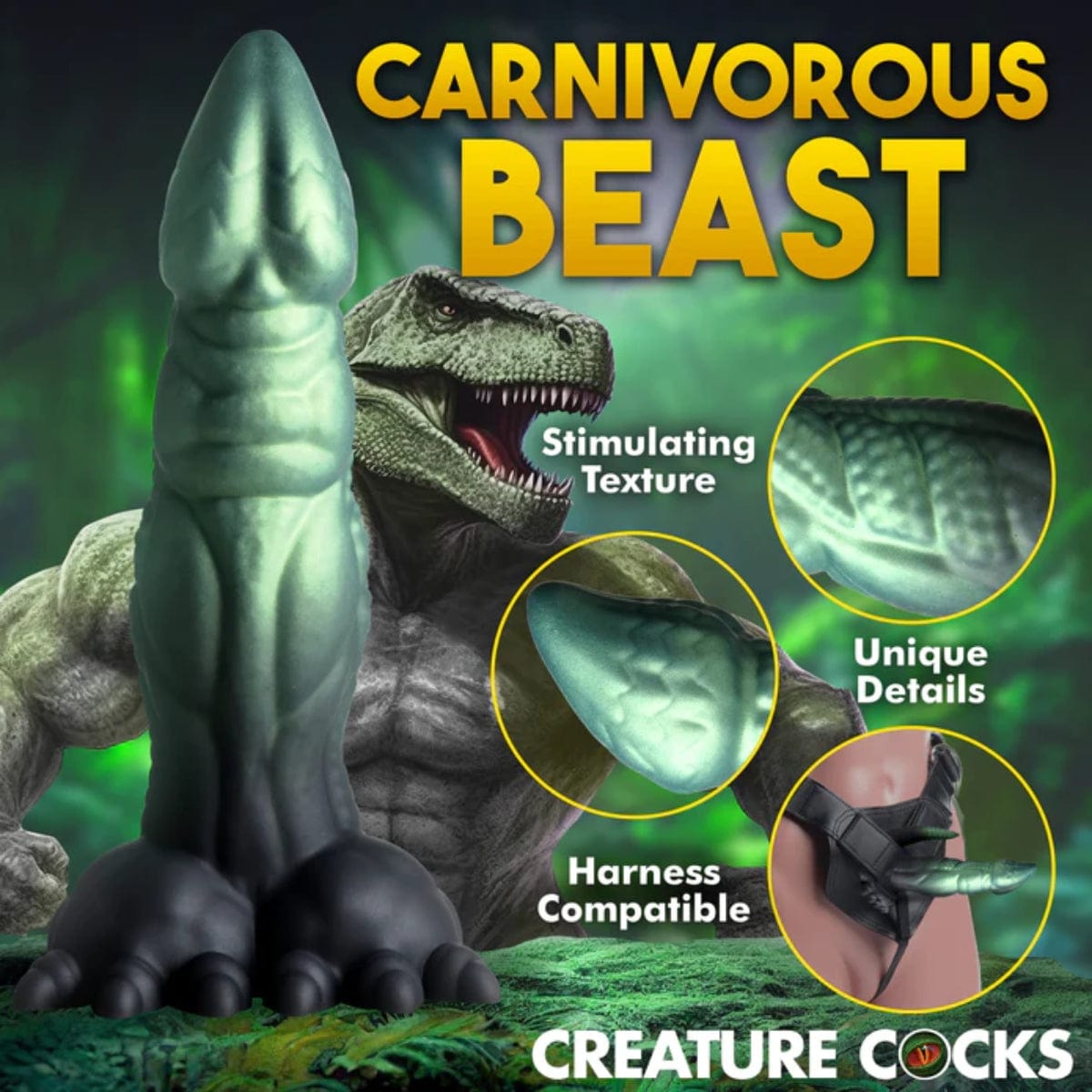 Creature Cocks - Jurassic Cock Dinosaur Silicone Dildo with Suction Cup base | 7.3 inches creature cocks - For Me To Love