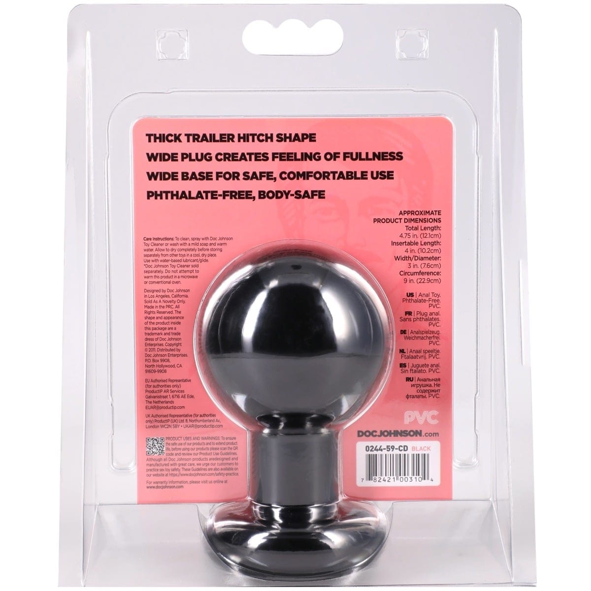 Doc Johnson - The Classic Round Tow Hitch Butt Plug Large | Choice of Pink or Black Doc Johnson - For Me To Love