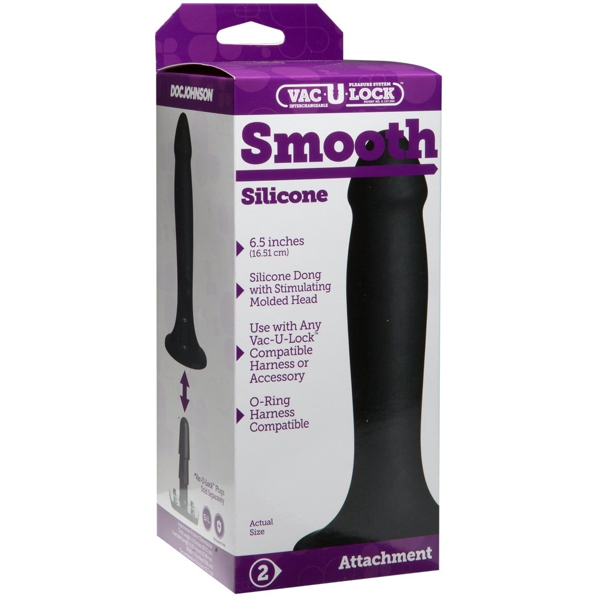 Doc Johnson - Vac U Lock Compatible Smooth Silicone Dildo Black | 6.5 inches Doc Johnson - For Me To Love