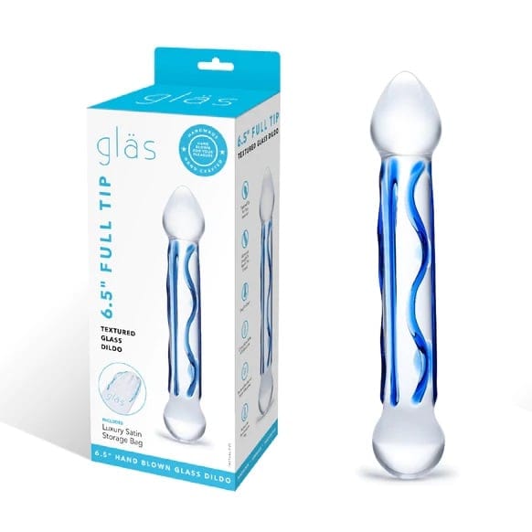 Glas Full Tip Textured Glass Dildo Blue 6.5 inches Glas - For Me To Love