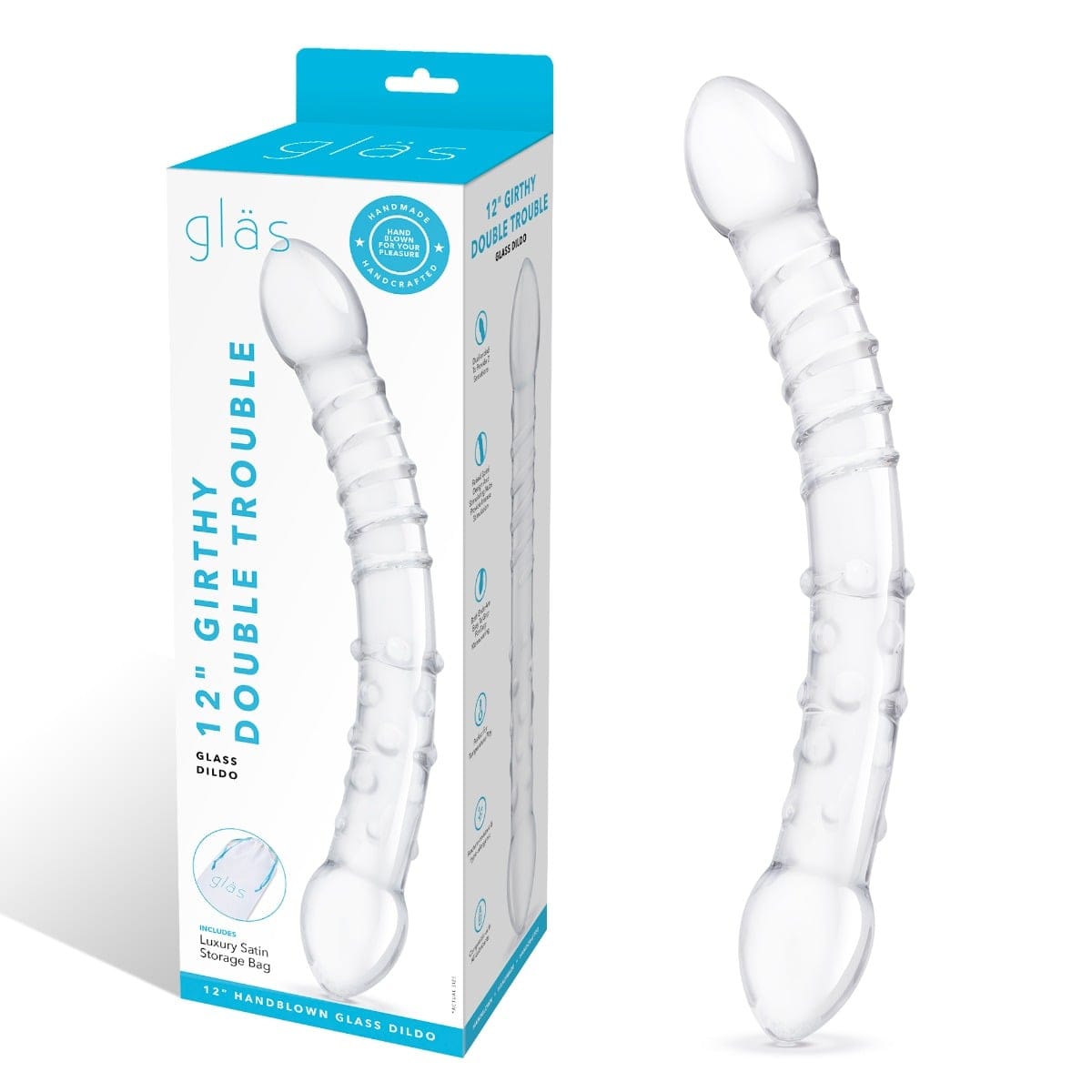 Glas - Girthy Double Trouble Ribs & Dots Glass Dildo | 12 inches Glas - For Me To Love