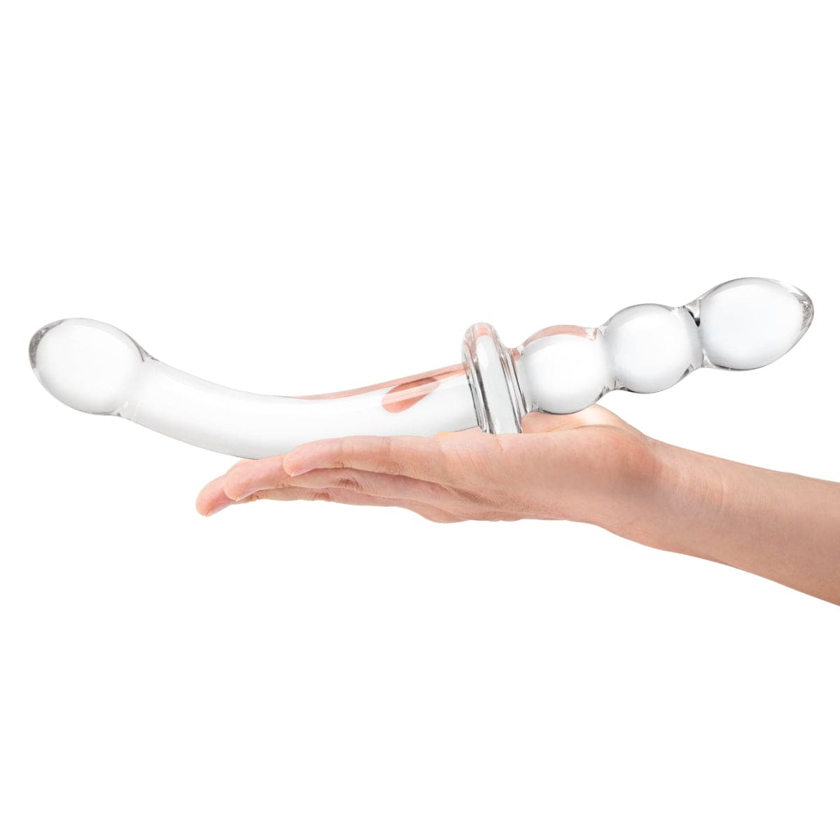 Glas -  Girthy Ribbed G Spot Glass Dildo With Handle Grip Double Ended| 12 inches Glas - For Me To Love