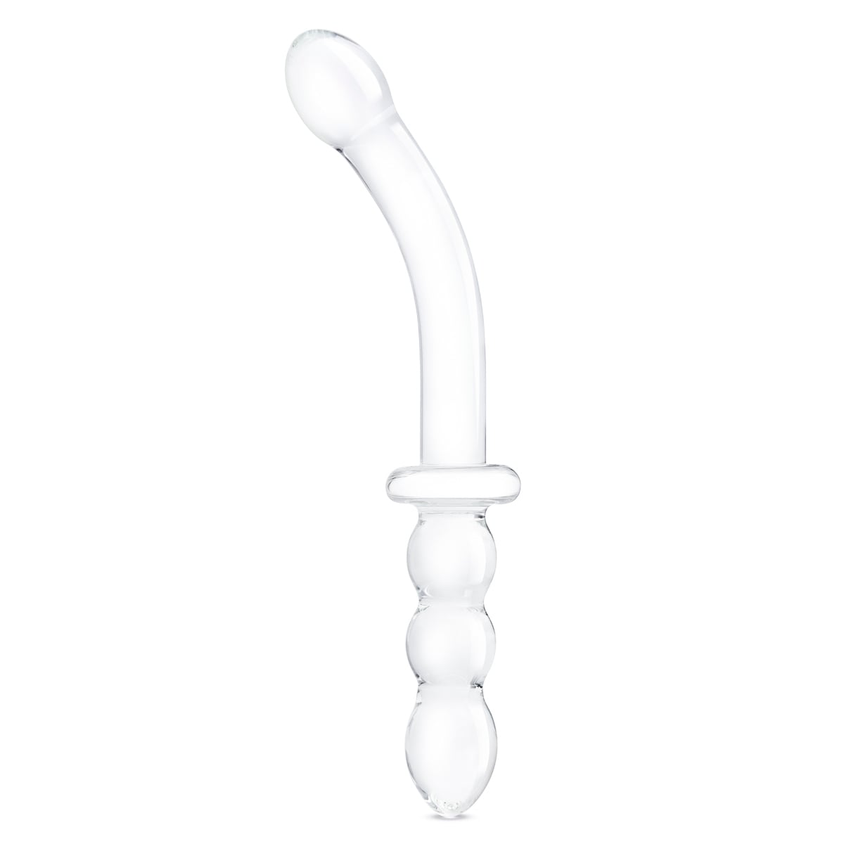 Glas -  Girthy Ribbed G Spot Glass Dildo With Handle Grip Double Ended| 12 inches Glas - For Me To Love