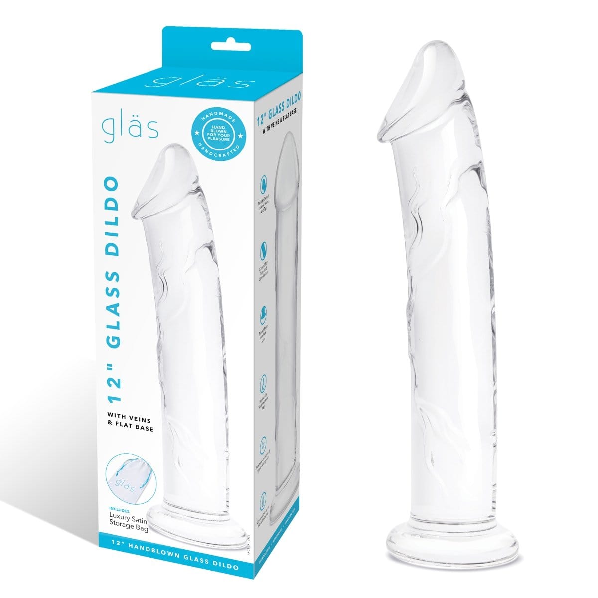 Glass - Glass Dildo With Veins and Flat Base | 12 inches Glas - For Me To Love