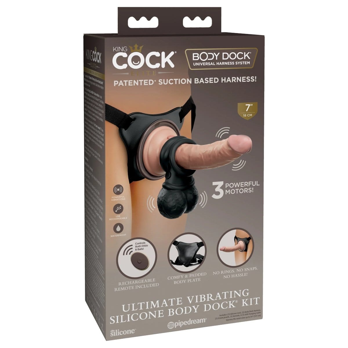 King Cock Elite - Body Dock Ultimate Vibrating Silicone Strap On Kit | 7 inches King Cock - For Me To Love