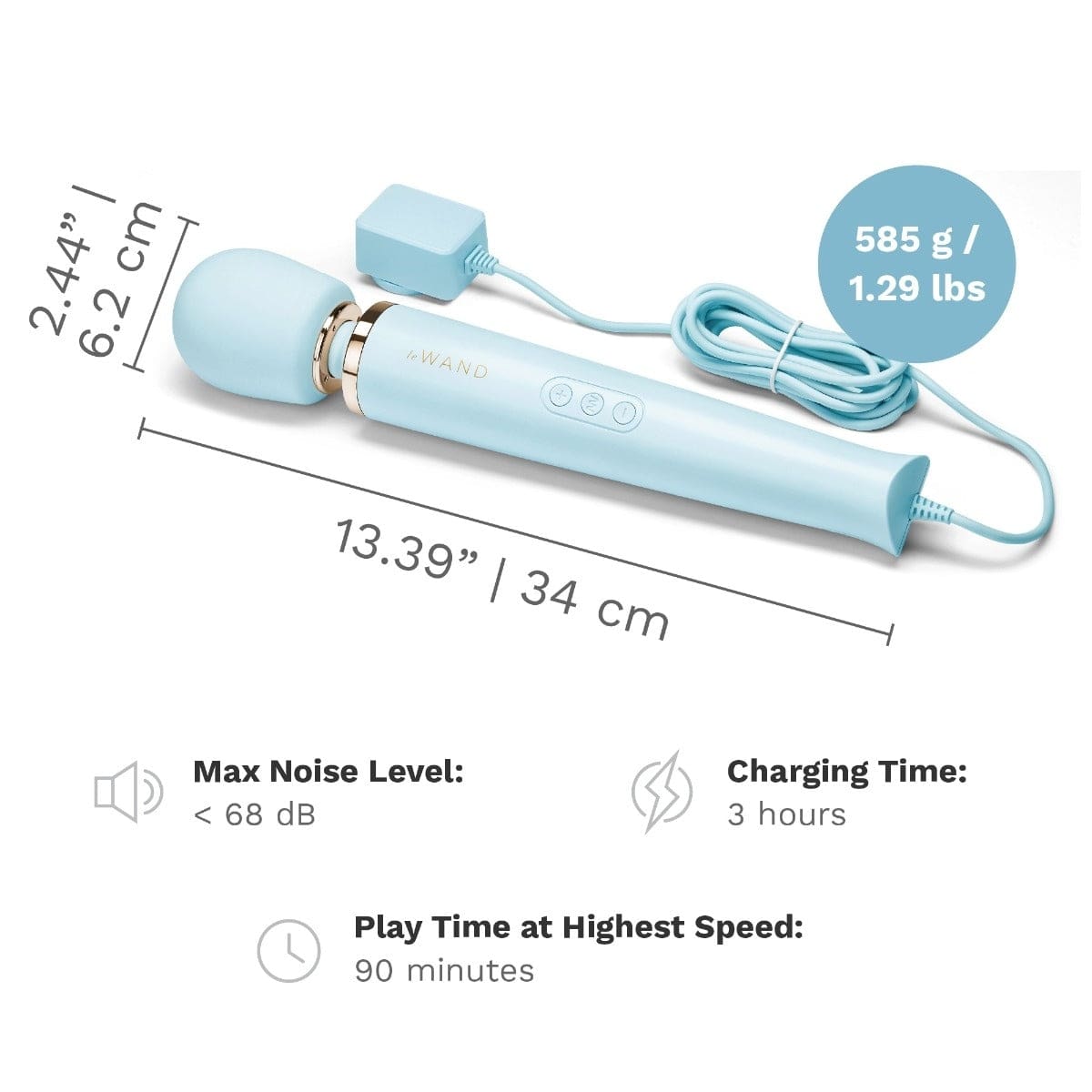 Le Wand - Powerful Plug In Vibrating Massager Wand | Light Blue Le Wand - For Me To Love