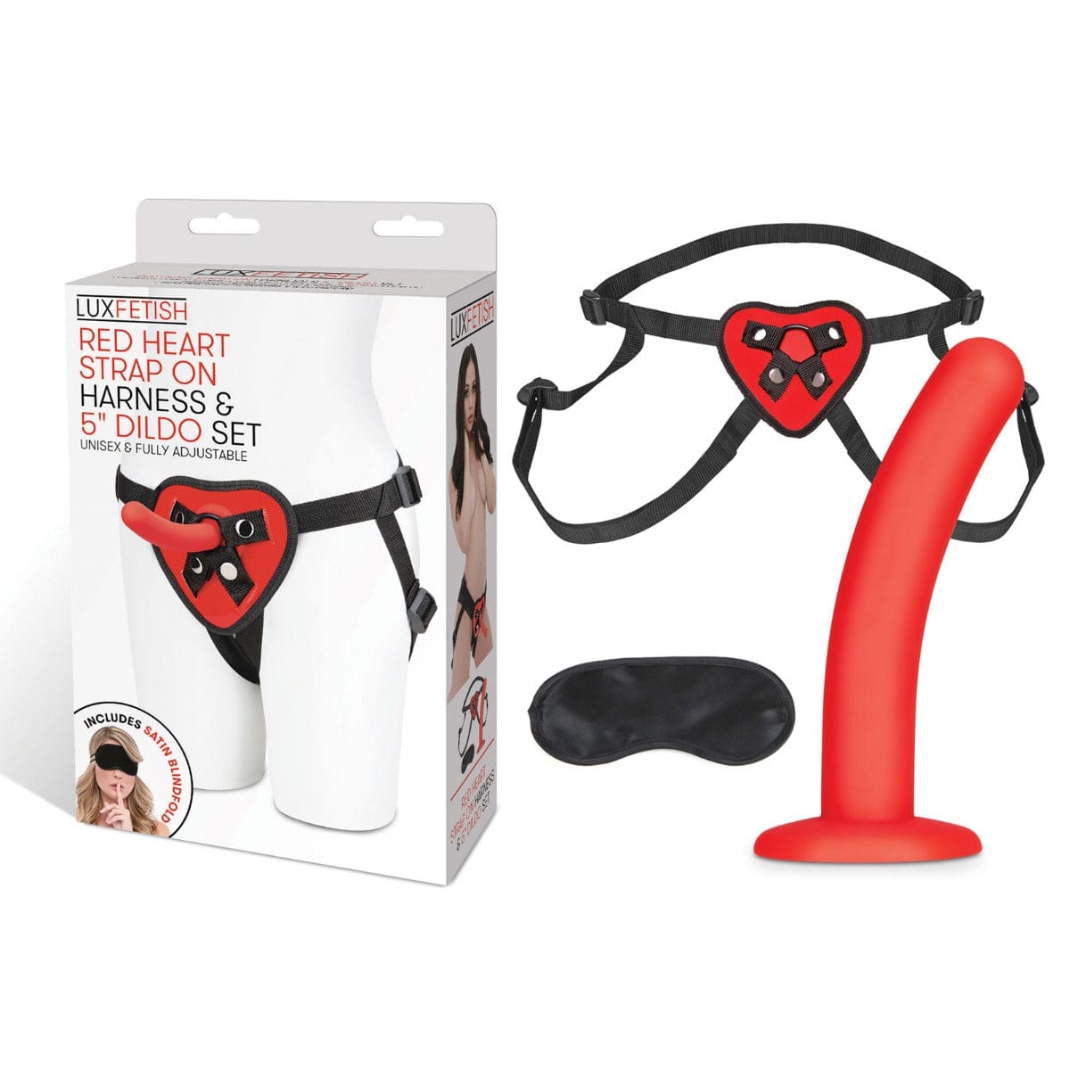 Lux Fetish - Red Heart Strap-On Harness & 5 inch Dildo | The Perfect Pegging Set lux fetish - For Me To Love