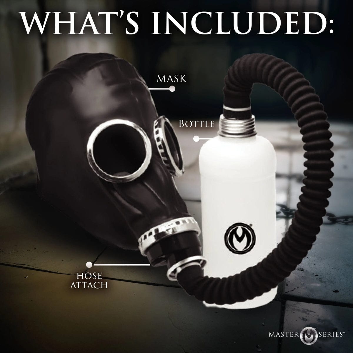 Master Series - Dark Inhaler Rubber Gas Mask with 1 Ltr Bottle Master Series - For Me To Love
