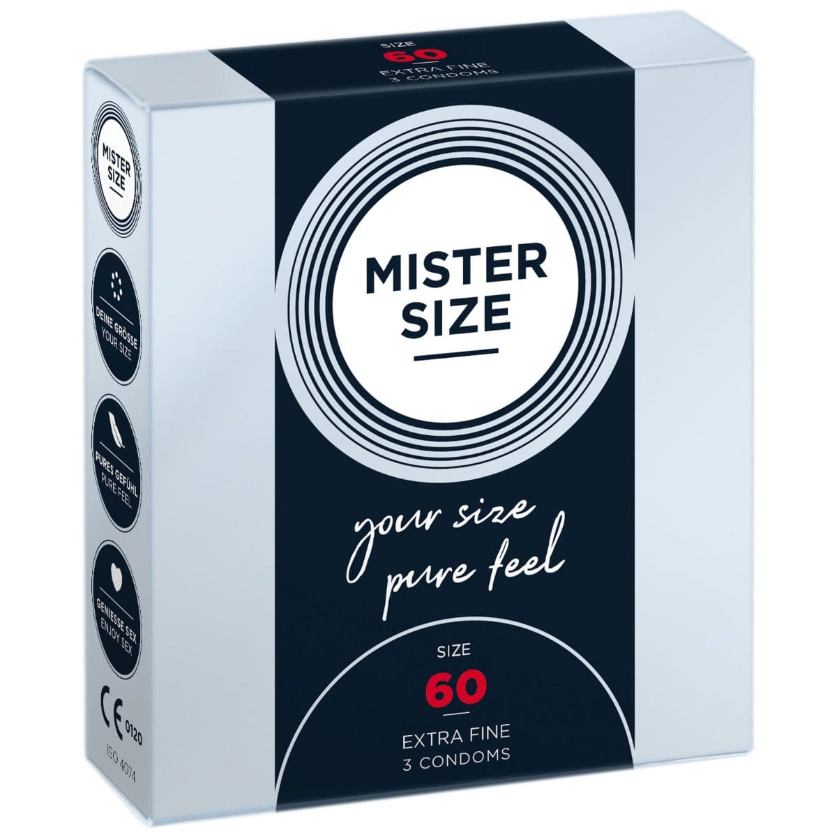 Mister Size - Pure Feel Extra Fine Condoms Size 60mm | 3 Pack Mister Size - For Me To Love