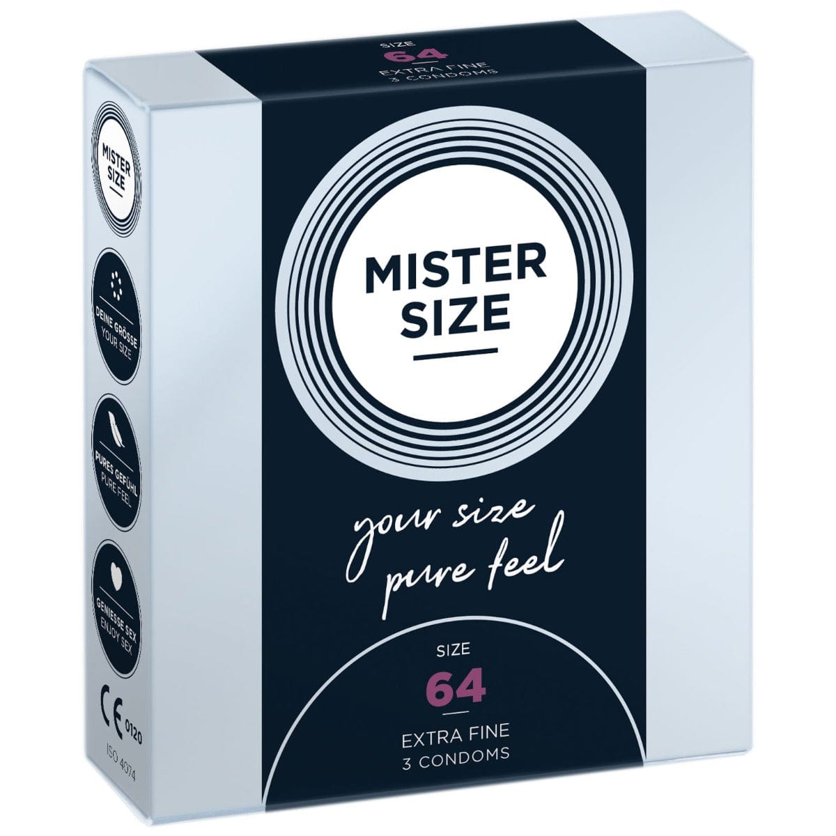 Mister Size - Pure Feel Extra Fine Condoms Size 64mm | 3 Pack Mister Size - For Me To Love