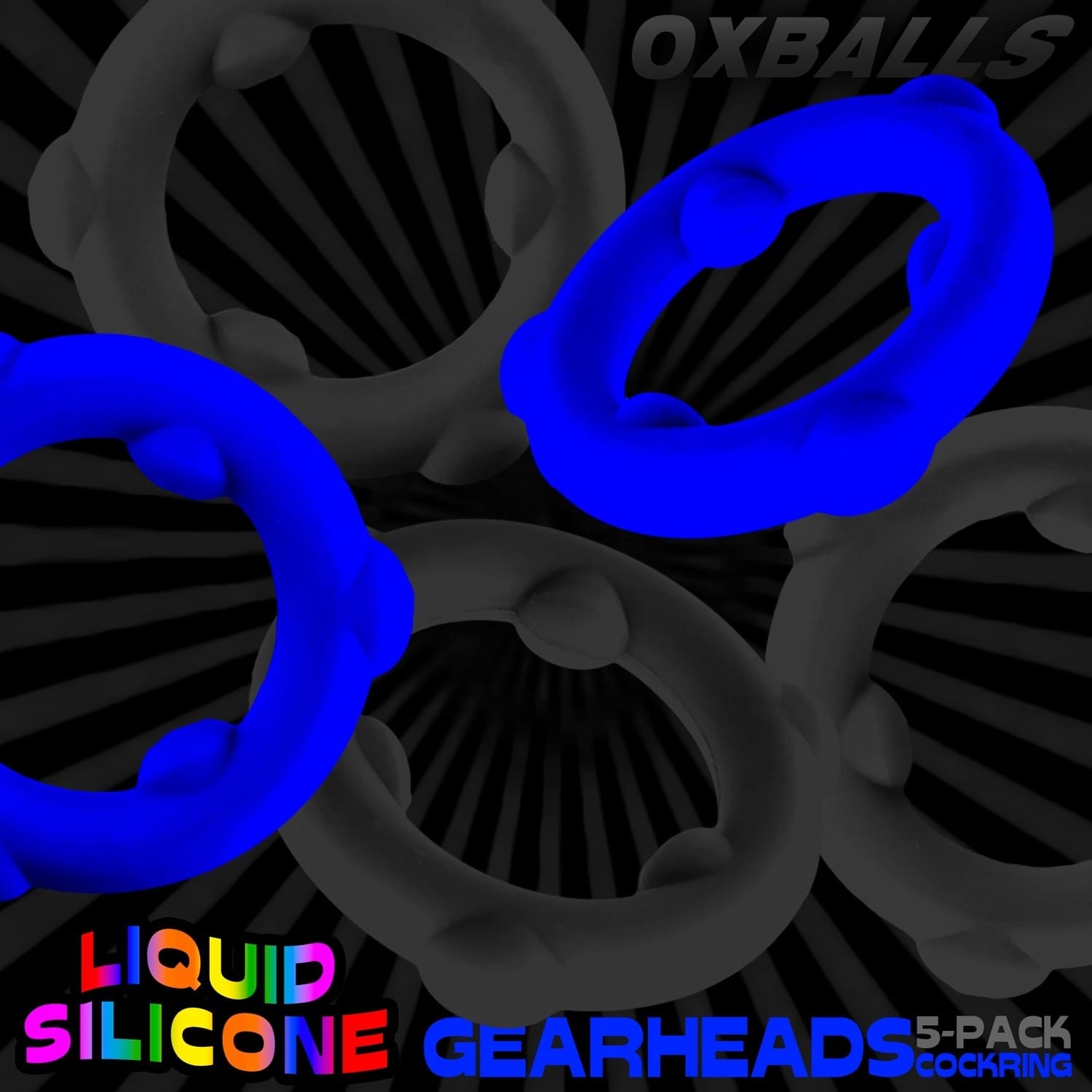 Oxballs - Gearheads Liquid Silicone Cockrings 5 pack | Black/Blue Oxballs - For Me To Love